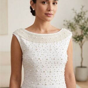 Pearl-Embellished White Sleeveless Tank Top